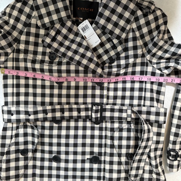 Coach | Black and Ivory Gingham Mid Length Trench Coat Size 10 - Picture 11 of 16